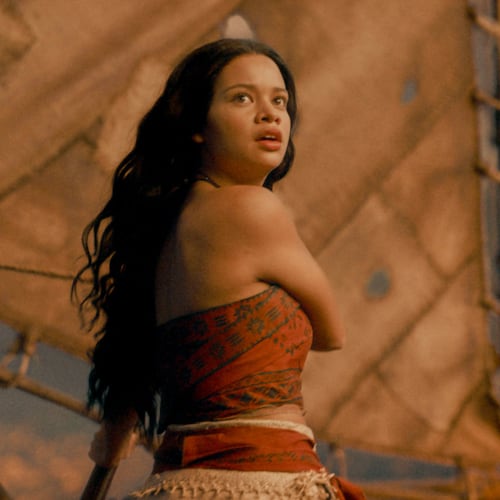 This image released by Disney shows Catherine Laga'aia as Moana in Disney's live action film "Moana." (Disney via AP)