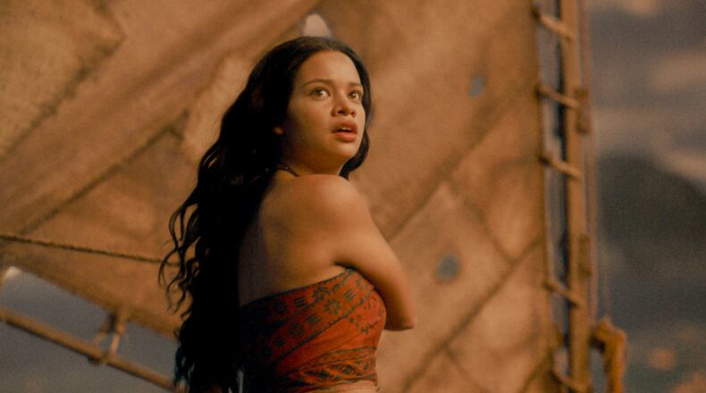 This image released by Disney shows Catherine Laga'aia as Moana in Disney's live action film "Moana." (Disney via AP)