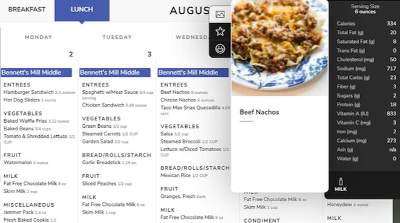 Information about the nutritional content of Fayette County's school meals is now available online and in an app. Courtesy FCBOE
