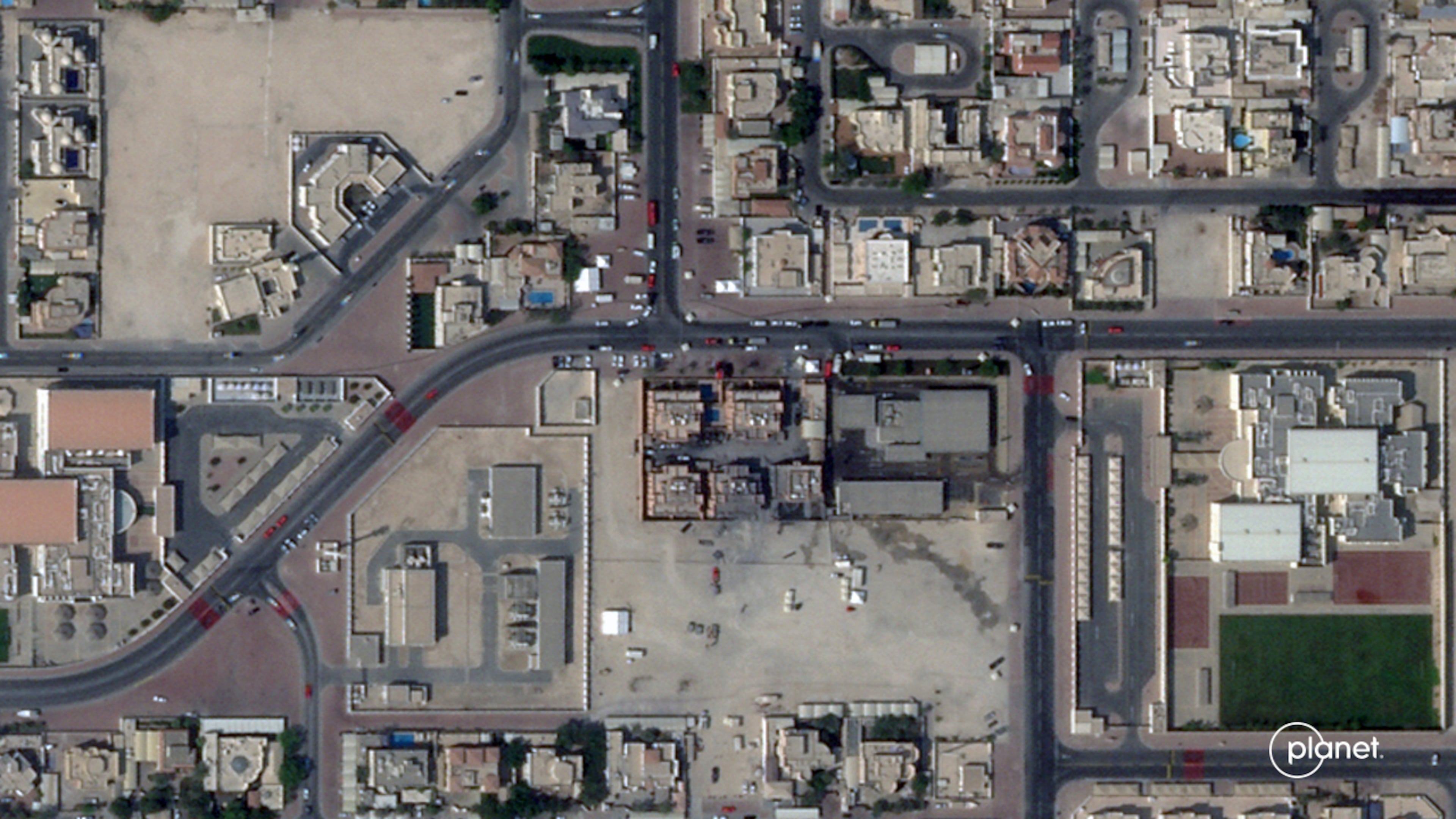 This satellite image from Planet Labs PBC taken on Wednesday, Sept. 10, 2025 shows damage after an Israeli strike targeted a compound that hosted Hamas' political leadership in Doha, Qatar, Tuesday. (Planet Labs PBC via AP)