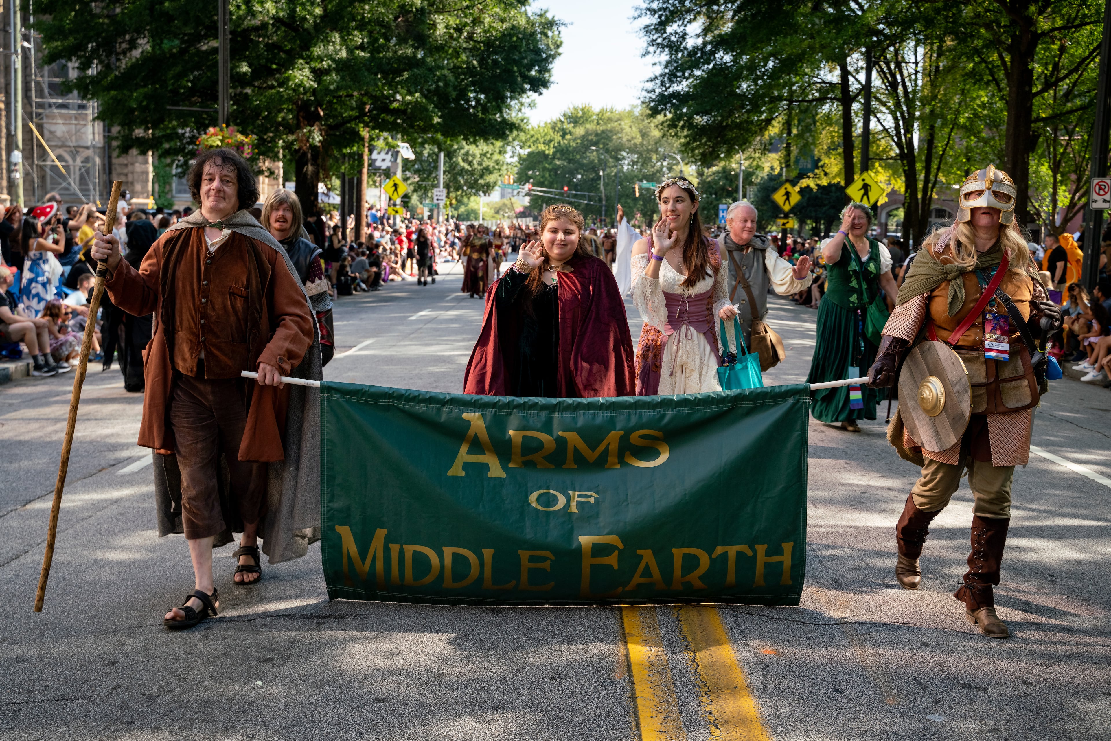 Thousands lined up along Peachtree Street on Saturday morning, August 31, 2024, for the annual Dragon Con parade in Atlanta. (Ben Hendren for The Atlanta Journal-Constitution)