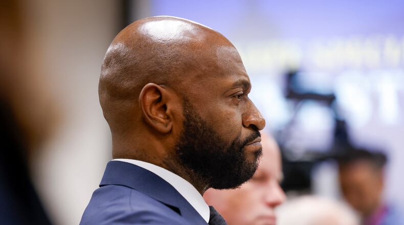 Former Fulton County special prosecutor Nathan Wade testifies at a Senate Special Committee on Investigations Subcommittee hearing at the Capitol in Atlanta, Friday, March 13, 2026. (Arvin Temkar/Atlanta Journal-Constitution via AP)