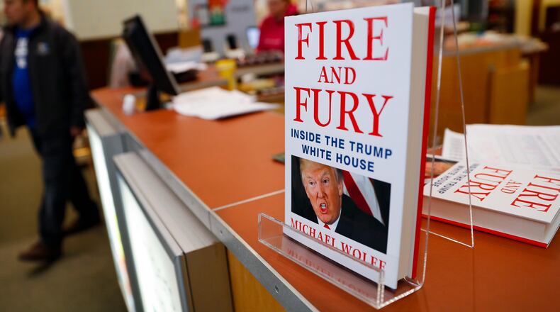 Shoppers pass the last remaining copies of the book "Fire and Fury: Inside the Trump White House" by Michael Wolff at a Barnes & Noble store on Friday in Newport, Ky. AP/John Minchillo