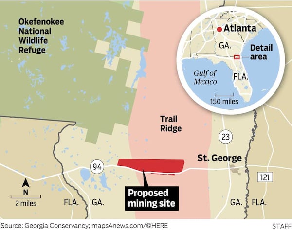 Map showing the proposed Twin Pines Minerals mining site. 