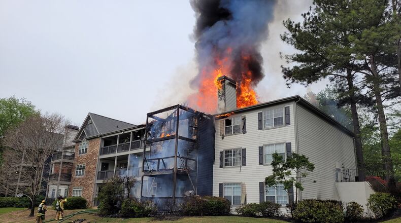 A massive fire at a Duluth-area apartment building displaced more than three dozen residents, Gwinnett fire officials said.