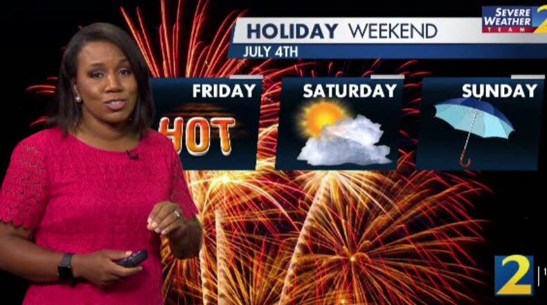 Channel 2 Action News meteorologist Eboni Deon said there will be plenty of dry times over the Fourth of July weekend, despite a slight chance of showers each day.