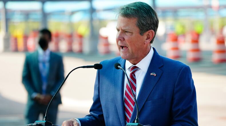 Georgia Gov. Brian Kemp speaks at a news conference on Aug. 10, 2020, in Atlanta. (Elijah Nouvelage/Getty Images/TNS)