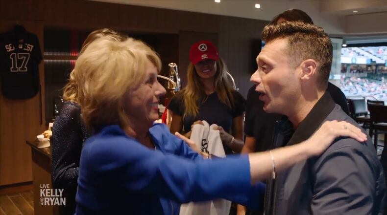 Connie Seacrest with her son Ryan at the SunTrust Park.