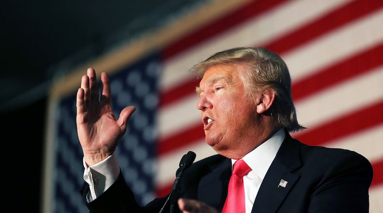 Republican presidential candidate Donald Trump speaks during a campaign event at Hampshire Hills Athletic Club on February 2, 2016 in Milford, Iowa. (Photo by Joe Raedle/Getty Images)