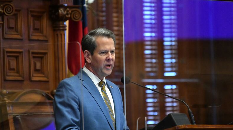 January 14, 2021 Atlanta - Gov. Brian Kemp delivers the State of the State Address to lawmakers in the House Chambers during the 4th day of the 2021 legislative session at the Georgia State Capitol building on Thursday, January 14, 2021. (Hyosub Shin / Hyosub.Shin@ajc.com)