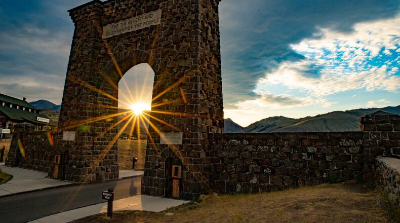 Greg Callihan shared this photo of a sunrise through Roosevelt Arch at the Northwest entrance to Yellowstone National Park, Gardner, Montana taken August 2019.