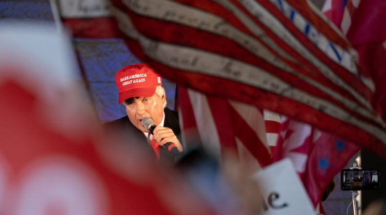 Attorney L. Lin Wood addressed supporters of President Donald Trump during a "Stop the Steal" rally in Alpharetta in 2020. (Ben Gray/Atlanta Journal-Constitution)