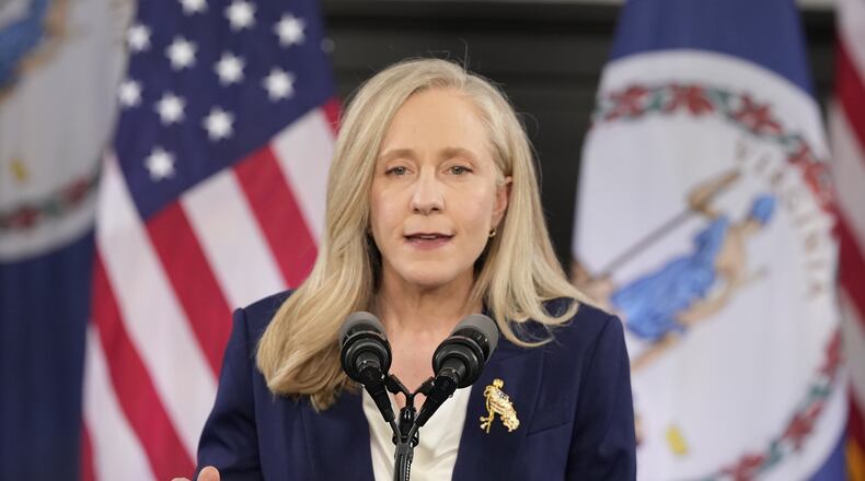 FILE - Virginia Gov. Abigail Spanberger delivers the Democratic response to President Donald Trump's State of the Union address, Feb. 24, 2026, in Williamsburg, Va. (AP Photo/Steve Helber, Pool, file)