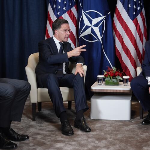 President Donald Trump, right, meets with NATO Secretary General Mark Rutte during a meeting on the sidelines of the Annual Meeting of the World Economic Forum in Davos, Switzerland, Wednesday, Jan. 21, 2026. (AP Photo/Evan Vucci)