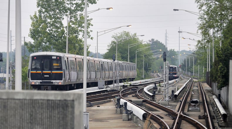 MARTA trains are staged at the end of the gold line at the Doraville station. A proposal from some metro Atlanta mayors would create an east-est line connecting the station to SunTrust Park. BOB ANDRES /BANDRES@AJC.COM AJC FILE PHOTO