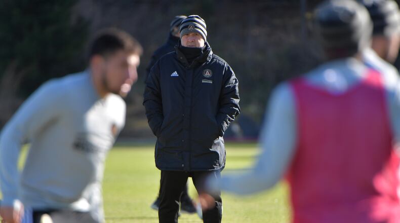 Atlanta United Head Coach Gerardo "Tata" Martino watches during their practice at Childrens Healthcare of Atlanta Training Ground in Marietta on Tuesday, December 4, 2018. HYOSUB SHIN / HSHIN@AJC.COM