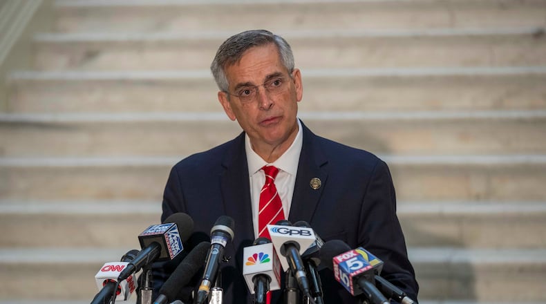 Georgia Secretary of State Brad Raffensperger filed a lawsuit Wednesday seeking to compel the U.S. Department of Justice to turn over any communications, if they exist, between the agency and dozens of his political and legal opponents. The move follows a lawsuit the Justice Department filed in June attempting to strike down Georgia’s new voting law, alleging it targeted Black voters. (Alyssa Pointer/Atlanta Journal-Constitution/TNS)