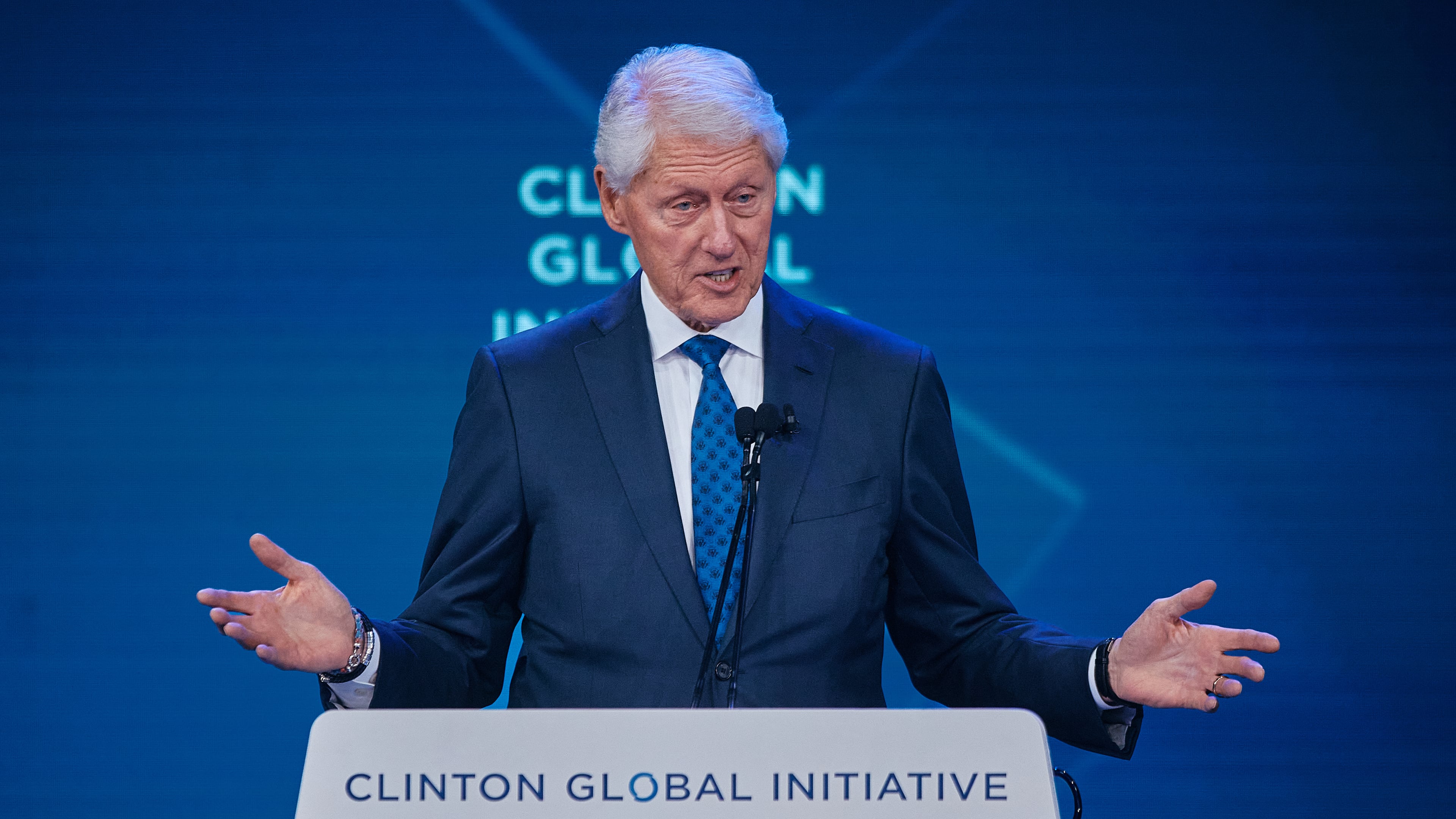 Former U.S. President Bill Clinton speaks during the Clinton Global Initiative, on Wednesday, Sept. 24, 2025, in New York. (AP Photo/Andres Kudacki)