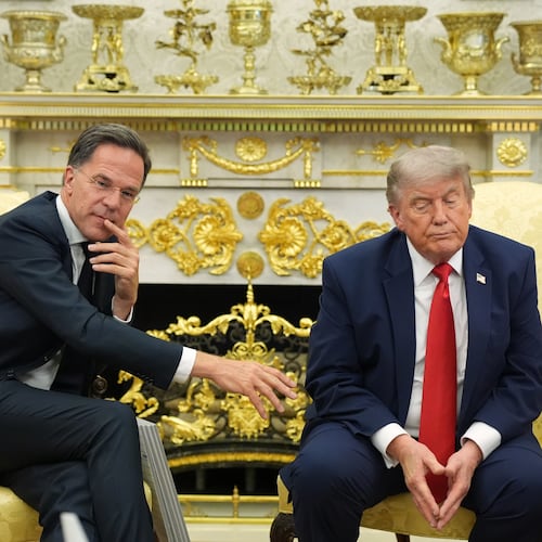 President Donald Trump meets with NATO Secretary General Mark Rutte in the Oval Office at the White House, Wednesday, June 24, 2026, in Washington. (AP Photo/Jacquelyn Martin)