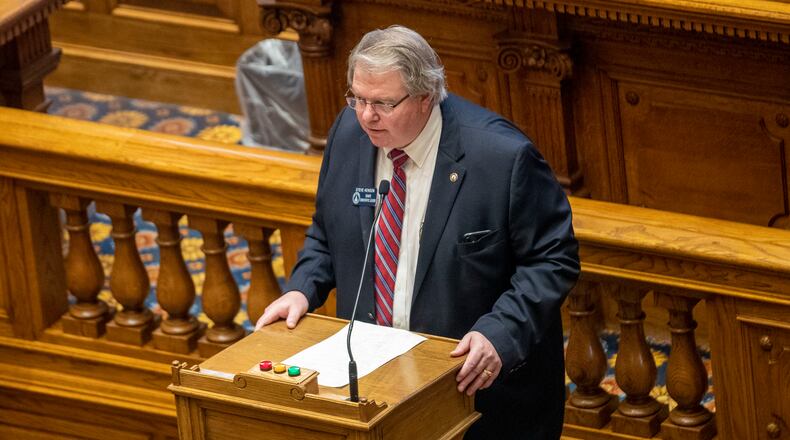 06/15/2020 - Atlanta , Georgia - Senate Minority leader Steve Henson (D-Stone Mountain) speaks on behalf of passing HB 426, a Hate Crime Law, in the senate chambers during the 30th day of the Georgia State legislature at the Georgia State Capitol building, Monday, June 15, 2020. (ALYSSA POINTER / ALYSSA.POINTER@AJC.COM)