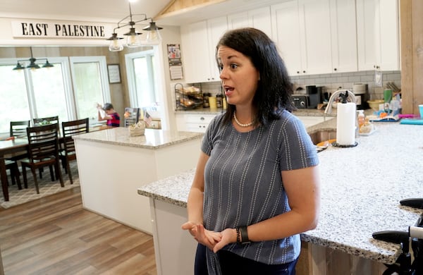 Misti Allison speaks about the fallout of the Norfolk Southern train derailment on Saturday, July 15, 2023, in East Palestine, Ohio. Allison testified before a Senate committee concerning the incident and has continued to be a community advocate since. (Matt Freed for the AJC)