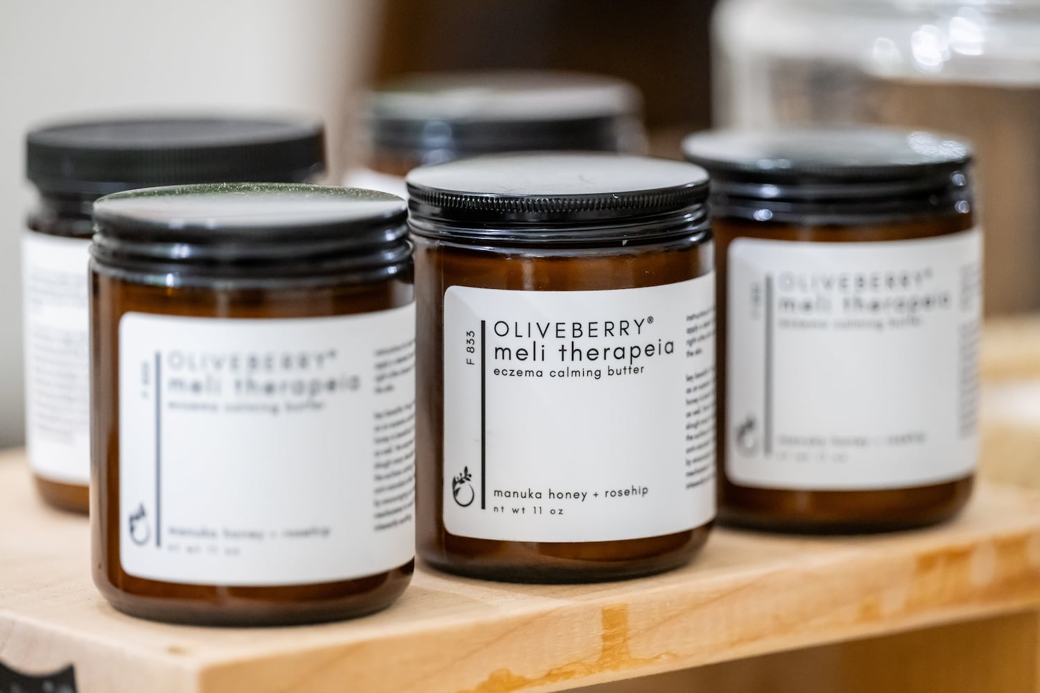 Oliveberry meli therapeia eczema calming butter at Olive Branch. (Bita Honarvar for The Atlanta Journal-Constitution)