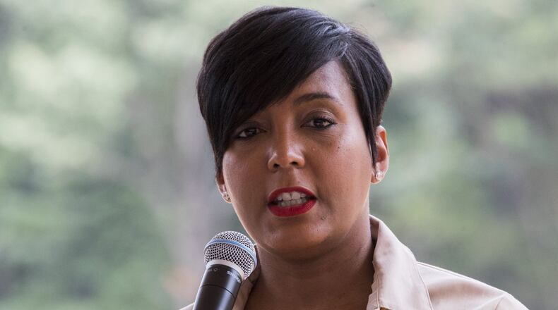 Atlanta Mayor Keisha Lance Bottoms announced Wednesday a $1 million partnership with the Rockefeller Foundation to help encourage socially conscious investment in Atlanta’s 26 opportunity zone neighborhoods, and to reduce the risk of displacement of longtime residents and businesses. Bob Andres / bandres@ajc.com