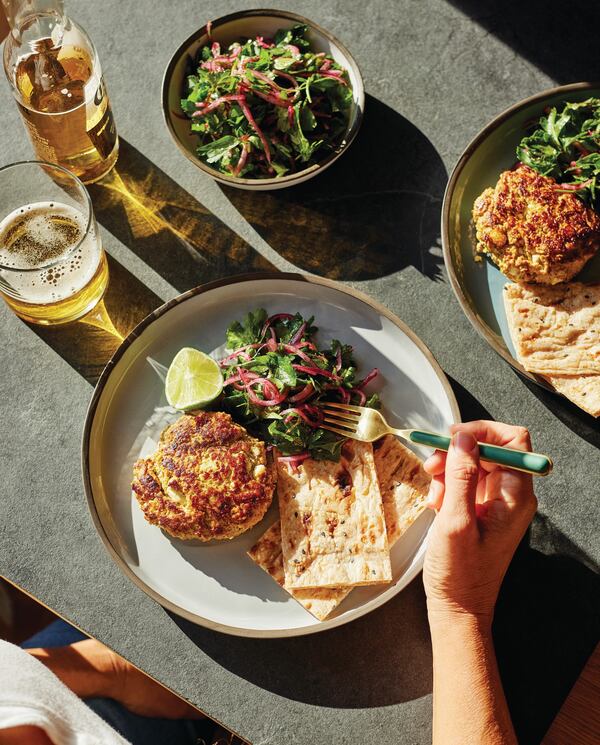 Smashed Turkey Burgers with Sumac Onions and Parsley from Yasmin Fahr’s “Cook Simply, Live Fully” draws inspiration from the Middle East to take inexpensive kitchen staples to new heights. (Photography by Matt Russell)