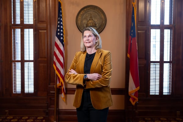 Speaker Pro-Tempore Jan Jones, R-Milton, poses for a portrait outside the House of Representatives in Atlanta on Thursday, February 26, 2026, as part of this year’s “best-dressed lawmakers” list. (Arvin Temkar/AJC)