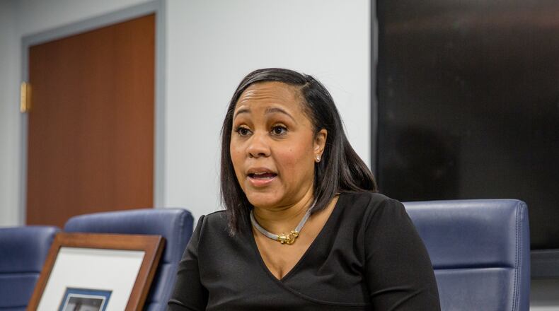 Fulton County's newly elected District Attorney Fani Willis speaks in a conference room at the Fulton County Courthouse in downtown Atlanta on Thursday, Feb 18, 2021. (Jenni Girtman for The Atlanta Journal-Constitution)