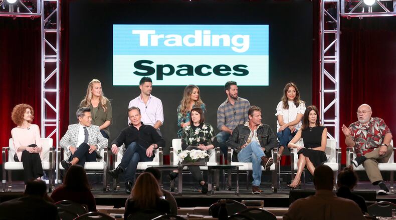 PASADENA, CA - JANUARY 12: (Top L-R) New cast members Joanie Sprague, John Gidding, Sabrina Soto, Brett Tutor, and Kahi Lee, and (Bottom L-R) original cast members Laurie Smith, Vern Yip, Douglas Wilson, Paige Davis, Ty Pennington, Hildi Santo-Tomas, and Frank Bielec of 'Trading Spaces' on TLC speak onstage during the Discovery Communications portion of the 2018 Winter Television Critics Association Press Tour at The Langham Huntington, Pasadena on January 12, 2018 in Pasadena, California. (Photo by Frederick M. Brown/Getty Images)
