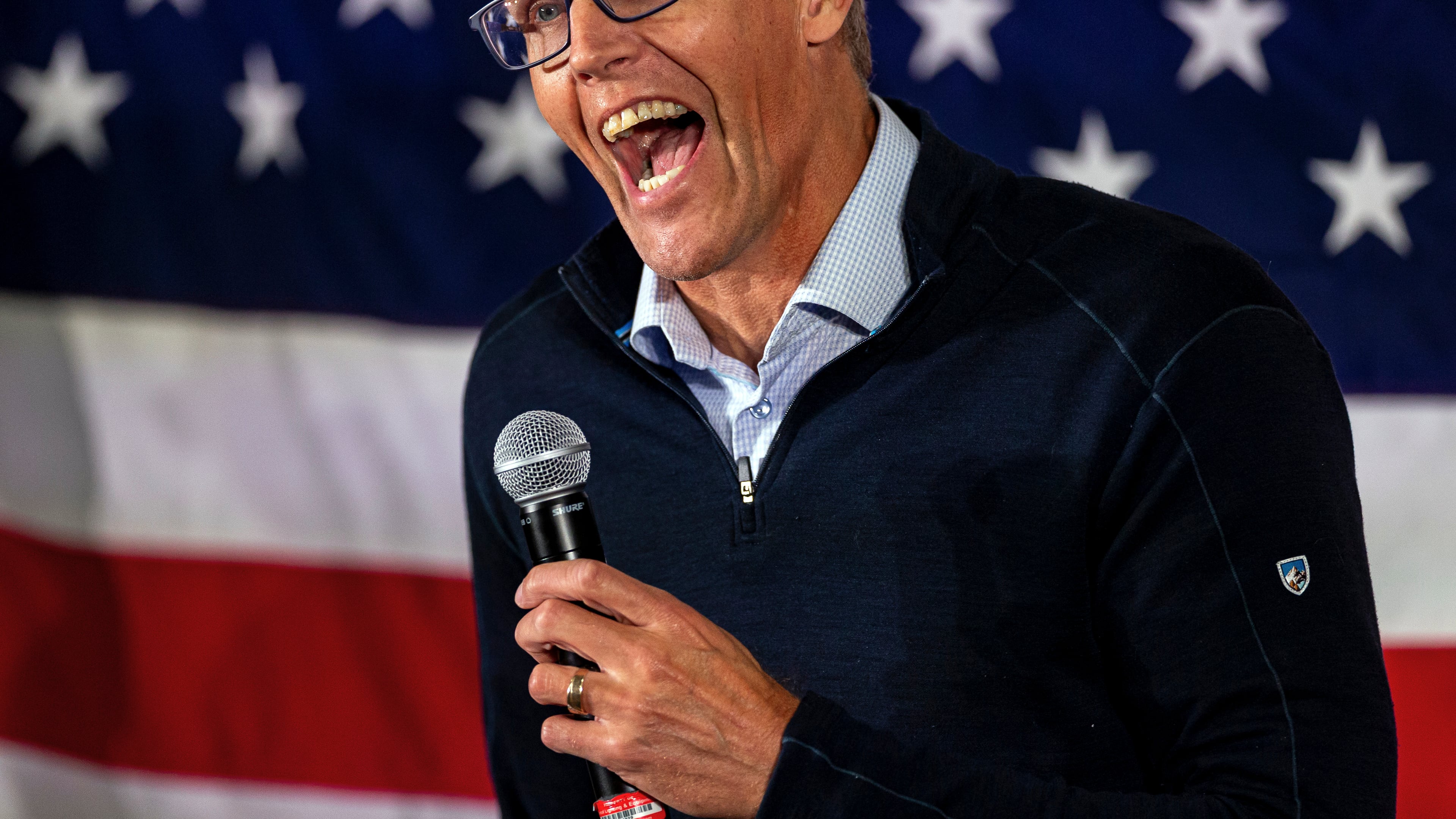 Rep. Randy Feenstra, R-Iowa, speaks during the Triple M Tailgate fundraiser for U.S. Rep. Mariannette Miller-Meeks, R-Iowa, in Iowa City, Iowa, Friday, Oct. 24, 2025. (Nick Rohlman/The Gazette via AP)