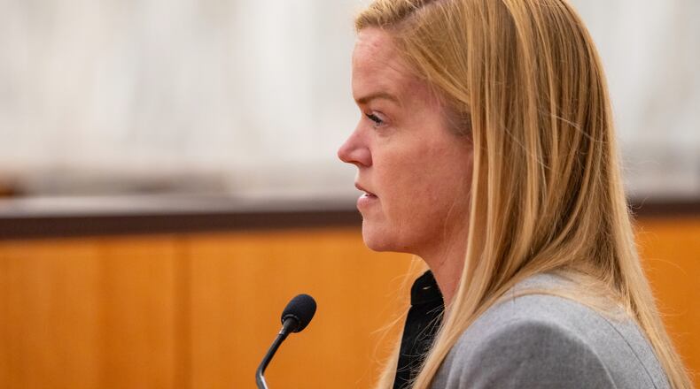 FILE - Camp director Mary Liz Eastland is questioned during a hearing on a suit against Camp Mystic in the 459th State District Court in Austin on April 14, 2026. (Mikayla Compton/Austin American-Statesman via AP, File)