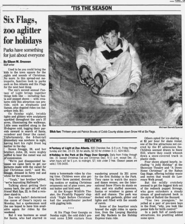 Six Flags Over Georgia introduced its first Holiday in the Park celebration in 1989. This is how The Atlanta Journal-Constitution covered it at the time. (AJC File)