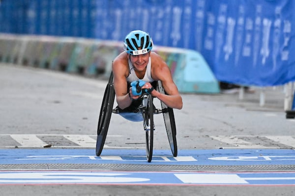 Susannah Scaroni was all smiles as she crossed the finish line on Friday.