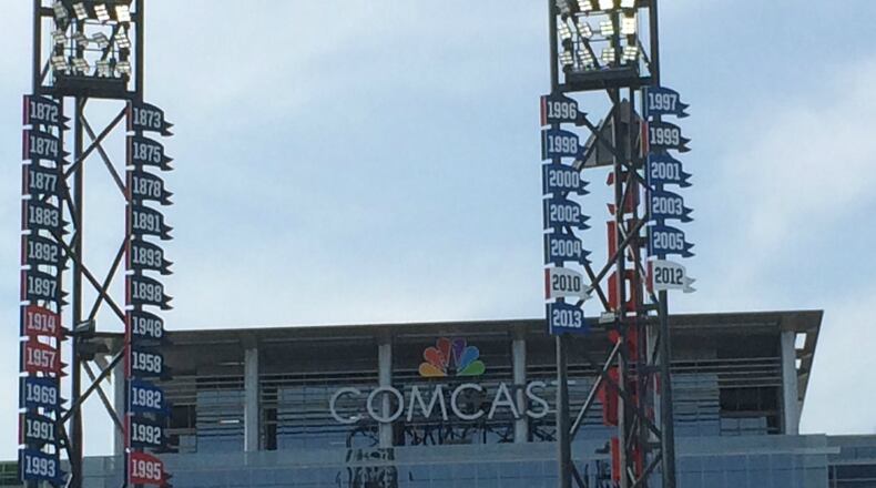 At SunTrust Park there is plenty of room to display Braves pennants dating back to the 19th Century - and plenty of room to add more in the future. (Steve Hummer, shummer@ajc.com)