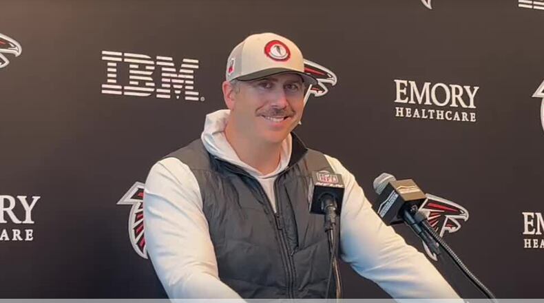 Falcons coach Arthur Smith meets with the media Monday, one day after the team's 16-13 win over Tampa Bay.