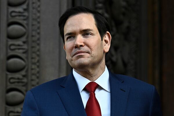 US Secretary of State Marco Rubio looks on upon his arrival at the Quai d'Orsay, France's Minister of Foreign Affairs before a bilateral meeting with his French counterpart Jean-Noel Barrot in Paris Thursday, April 17, 2025. (Julien de Rosa, Pool via AP)