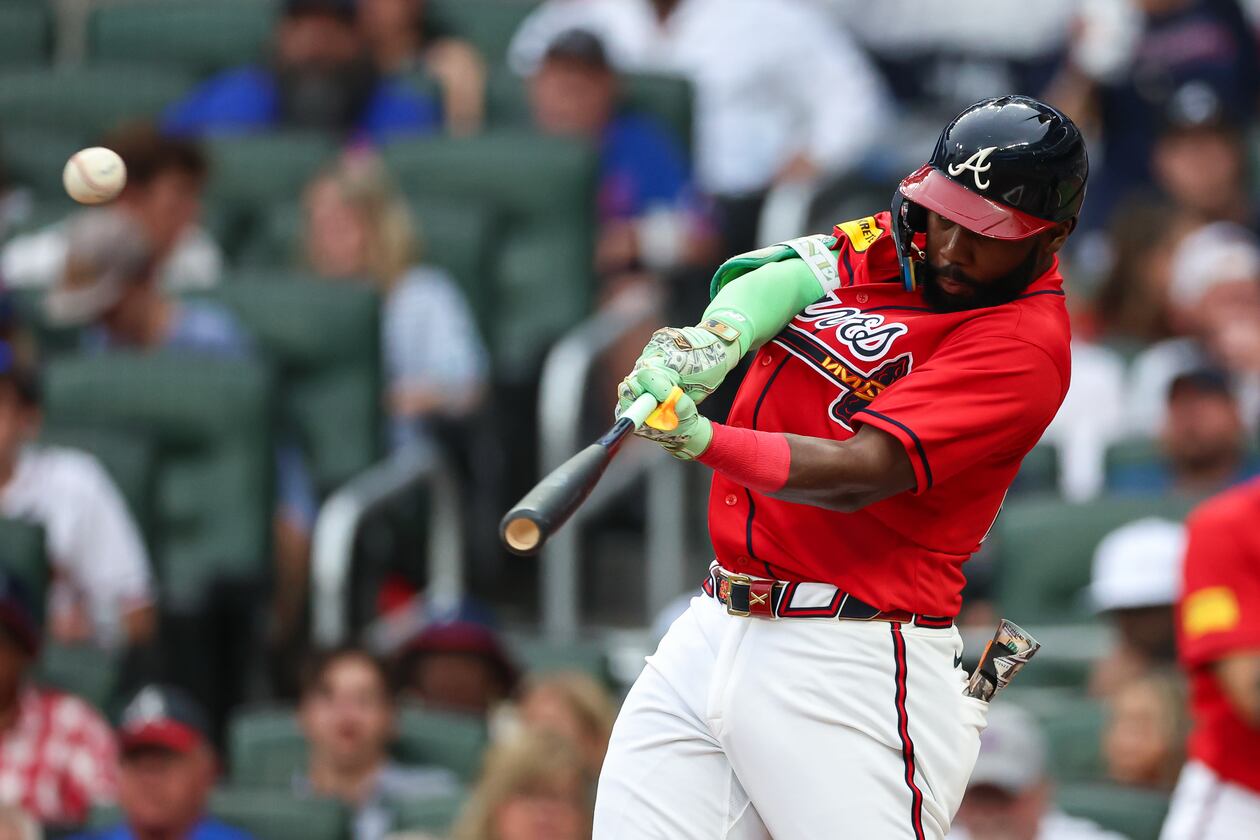 Atlanta Braves' Michael Harris II hits a two-run home run in the second inning of a baseball game against the New York Mets, Friday, July 3, 2026, in Atlanta. (AP Photo/Colin Hubbard)