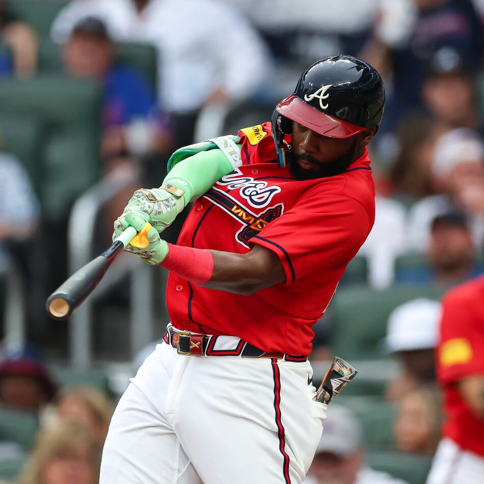 Atlanta Braves' Michael Harris II hits a two-run home run in the second inning of a baseball game against the New York Mets, Friday, July 3, 2026, in Atlanta. (AP Photo/Colin Hubbard)