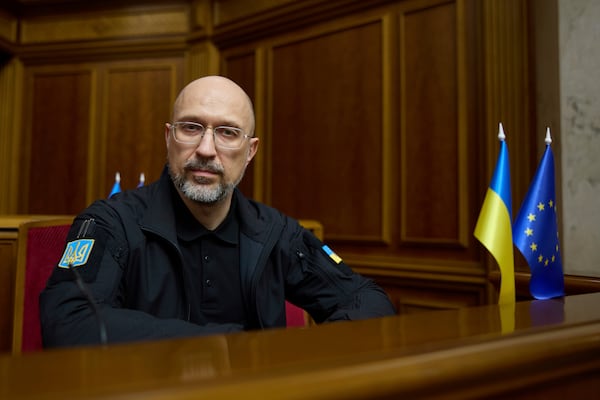 Ukraine's newly elected Defense Minister Denys Shmyhal speaks at the parliament session hall in Kyiv, Ukraine Thursday, July 17, 2025. (AP Photo/Vadym Sarakhan)