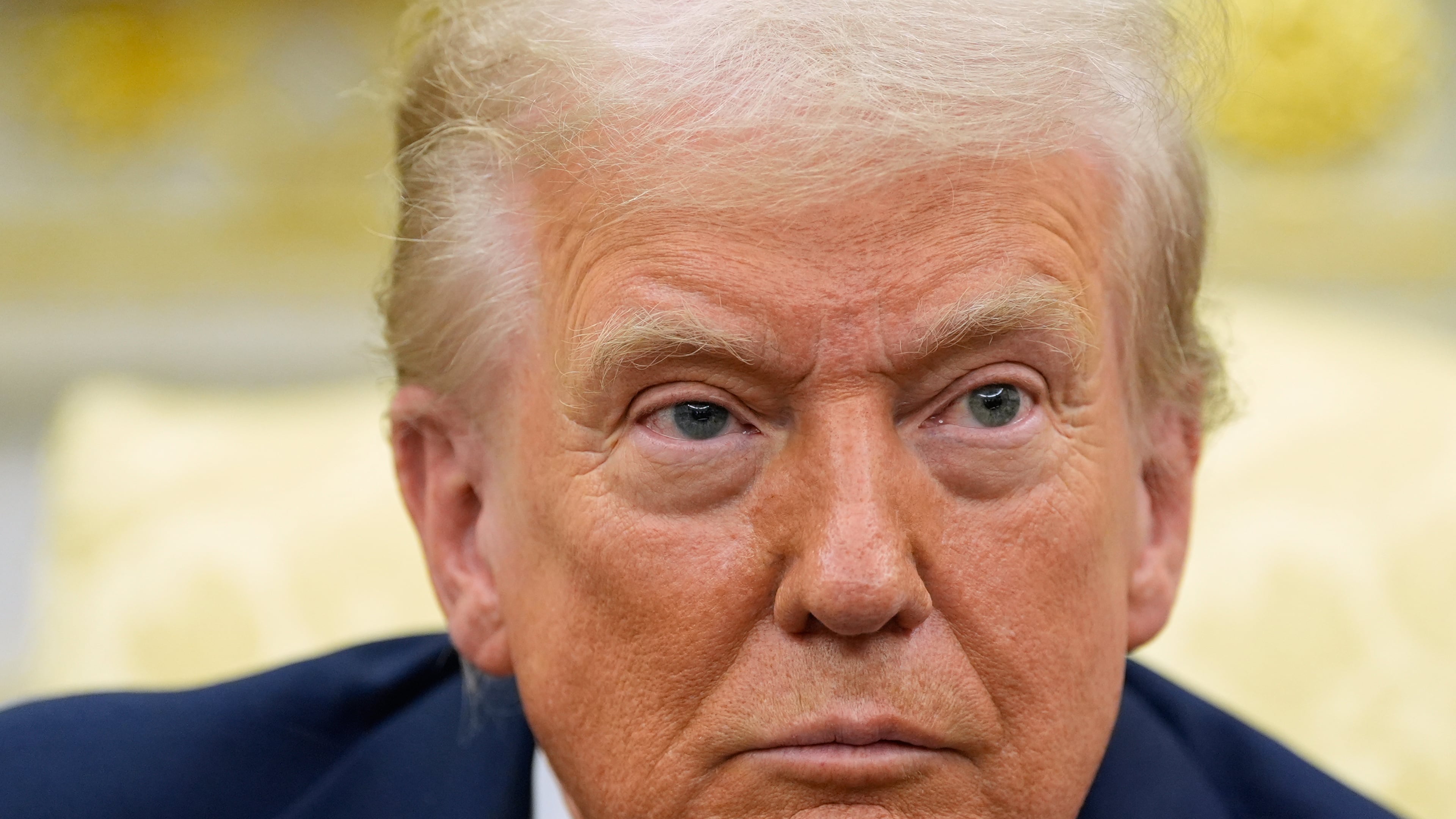 President Donald Trump listens during a meeting with Finland's President Alexander Stubb in the Oval Office at the White House, Thursday, Oct. 9, 2025, in Washington. (AP Photo/Alex Brandon)