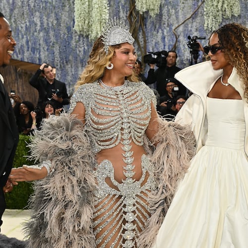 Jay-Z, from left, Beyoncé, and, Blue Ivy Carter arrive at The Metropolitan Museum of Art's Costume Institute benefit gala celebrating the opening of the "Costume Art" exhibition on Monday, May 4, 2026, in New York. (Photo by Evan Agostini/Invision/AP)