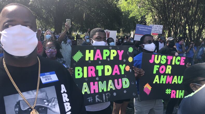 Supporters gathered for a rally in Ahmaud Arbery’s honor in Brunswick. Photo: Bert Roughton Jr.