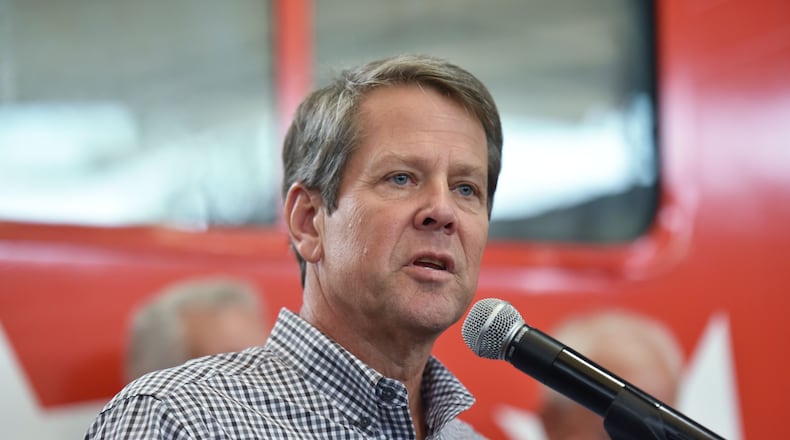 GOP gubernatorial candidate Brian Kemp speaks to Bryan County voters on Friday. HYOSUB SHIN / HSHIN@AJC.COM