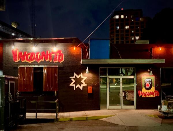 The exterior of Incognito Cocktail Bar in west Midtown on a Monday night.