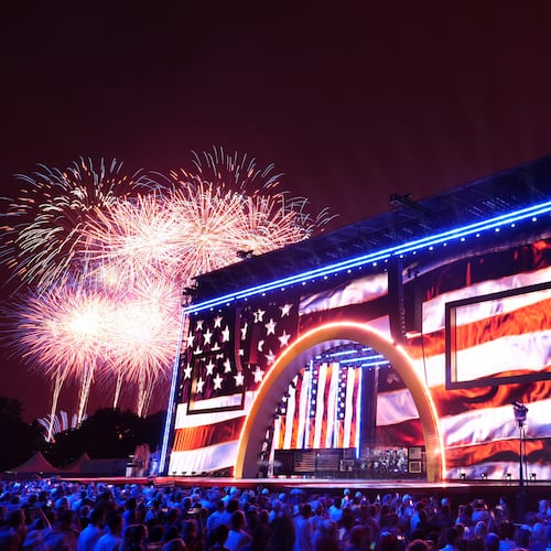 Fireworks explode during Salute to America, an Independence Day event honoring the nation's 250th anniversary, Saturday, July 4, 2026, on the National Mall in Washington. (AP Photo/Mark Schiefelbein)