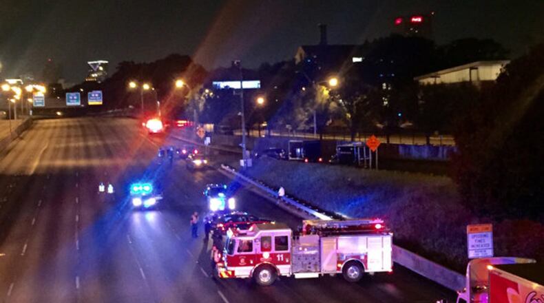 A pedestrian walking southbound on the Downtown Connector was hit and killed early Tuesday at 10th Street. (Credit: Channel 2 Action News)