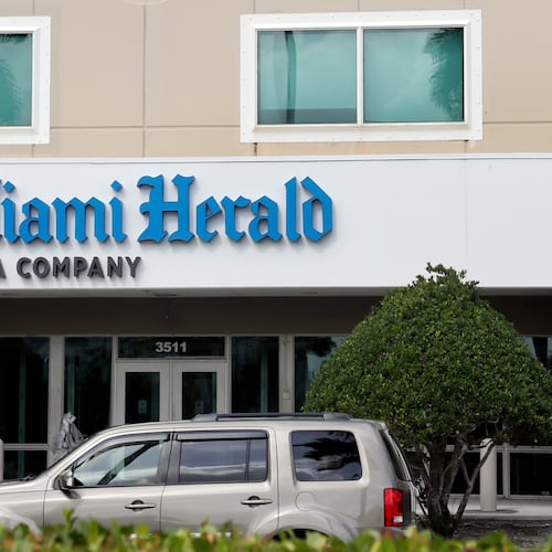 FILE - The Miami Herald newspaper office building is seen on Feb. 13, 2020, in Doral, Fla. (AP Photo/Wilfredo Lee, File)