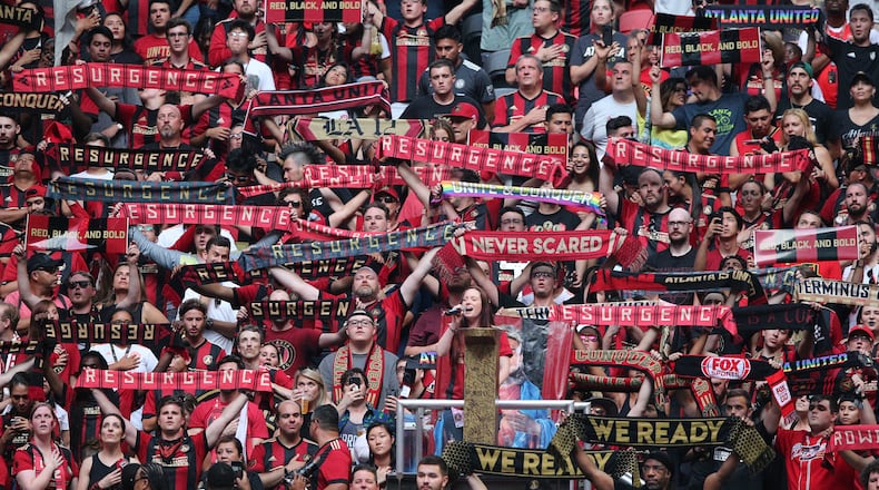 June 2, 2018 Atlanta: Atlanta United fans support their team against Philadelphia Union during the first half in a MLS soccer match on Saturday, June 2, 2018, in Atlanta. Curtis Compton/ccompton@ajc.com